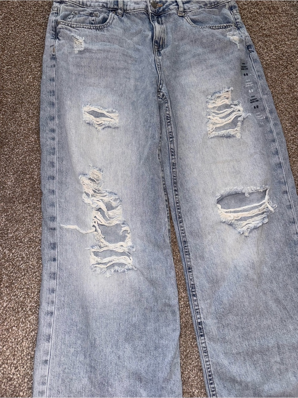 Aeropostale Baggy Light Blue Distressed Wide-Leg Jeans - Picture 2 of 8